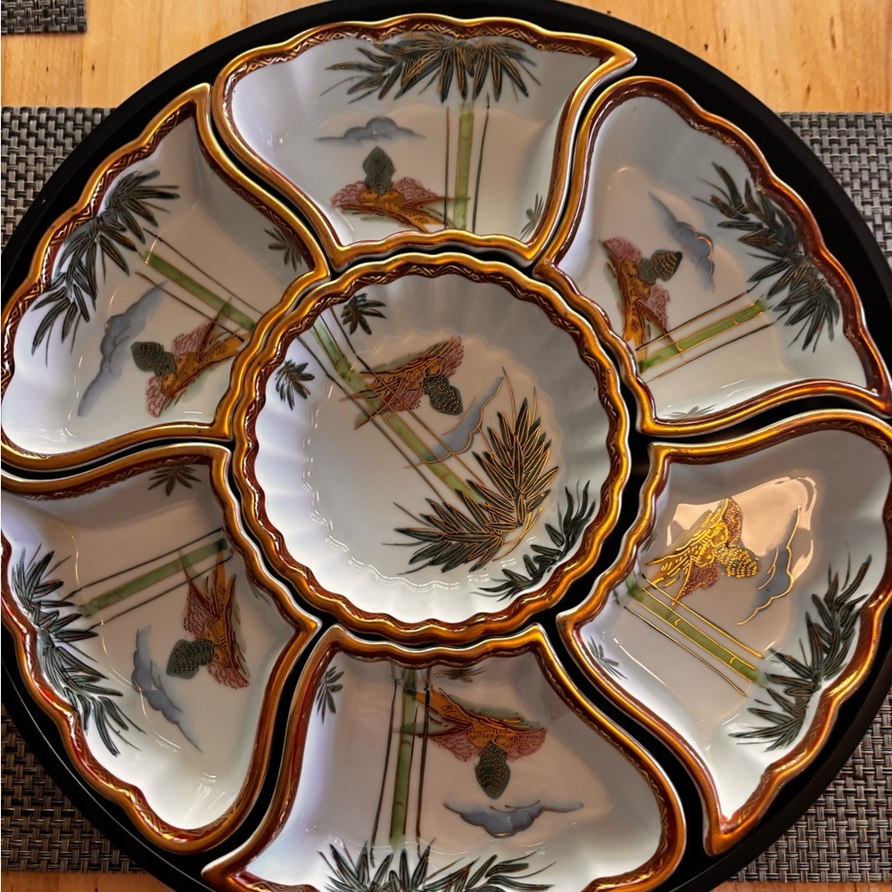 Vintage Fujita Kutani  Porcelain lazy suzan Serving Platter